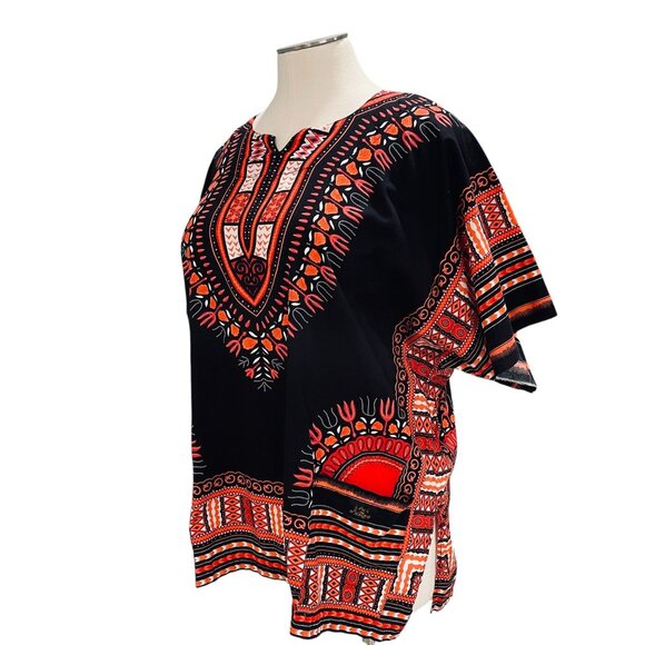 Raan Pah Muang Dashiki Top 3XL Black Red Cotton Festival Boho Summer Vacation - Picture 7 of 13